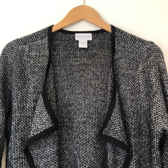 SOFT SURROUNDINGS Shelby Cardigan Black Gray Open Front Long Knit Sweater Small - Picture 3 of 11